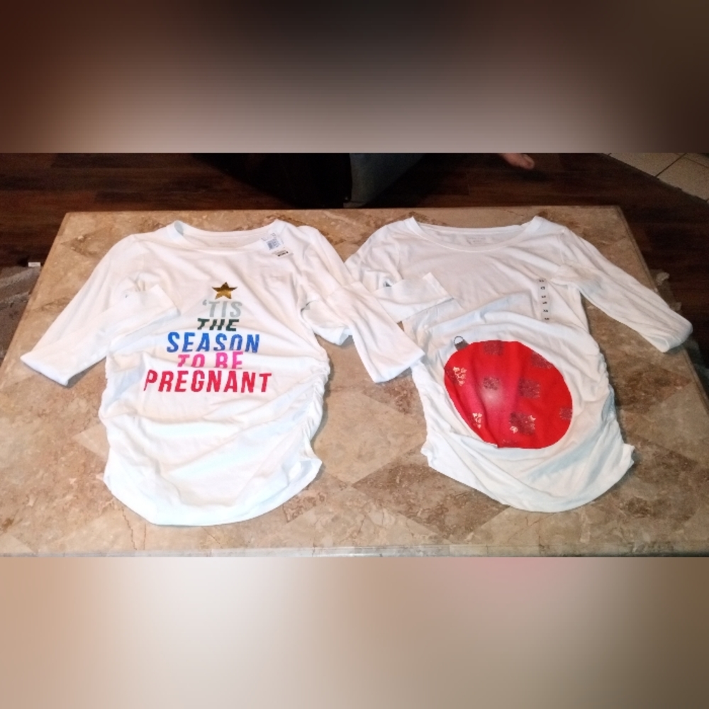 NWT Motherhood Maternity Lot of 2 Christmas Knit Shirts Size XS